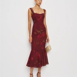 Reformation Barcelona Floral Burgundy Dress